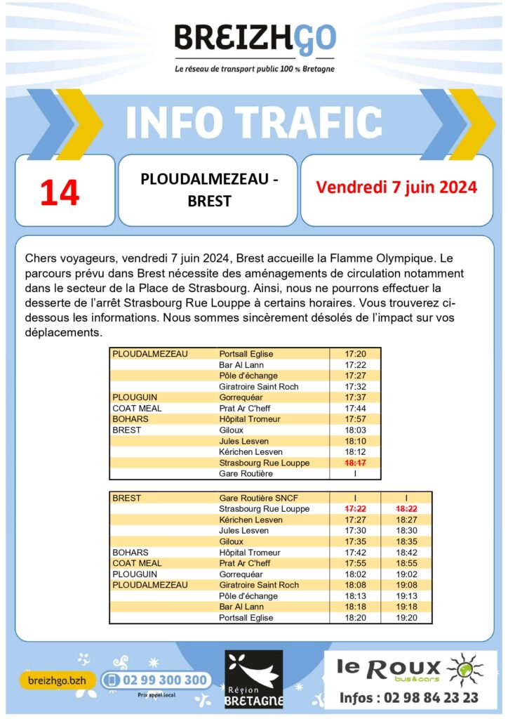 Flamme Olympique Brest : info trafic