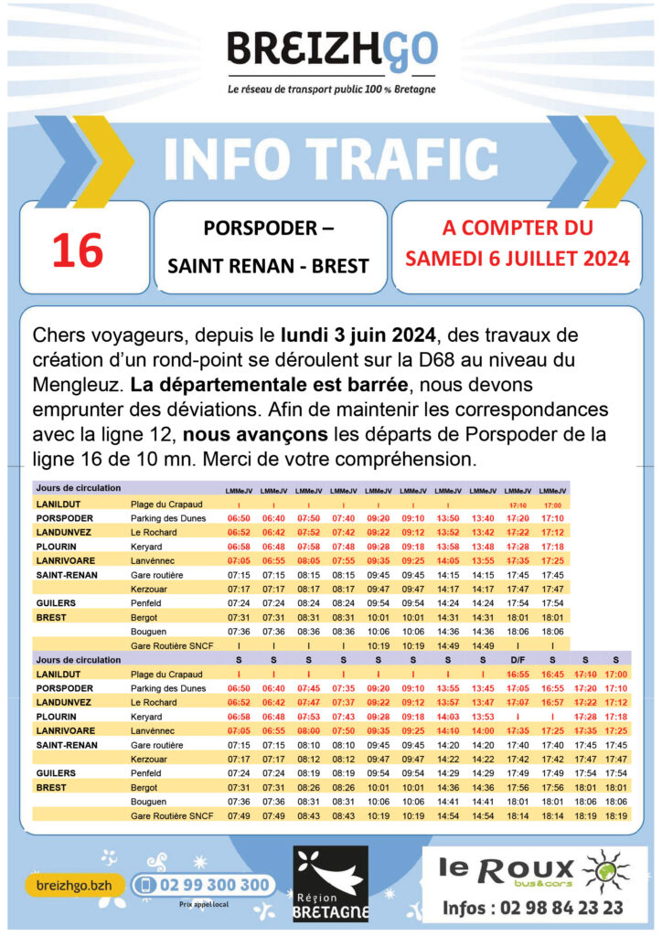 horaires d'été info trafic