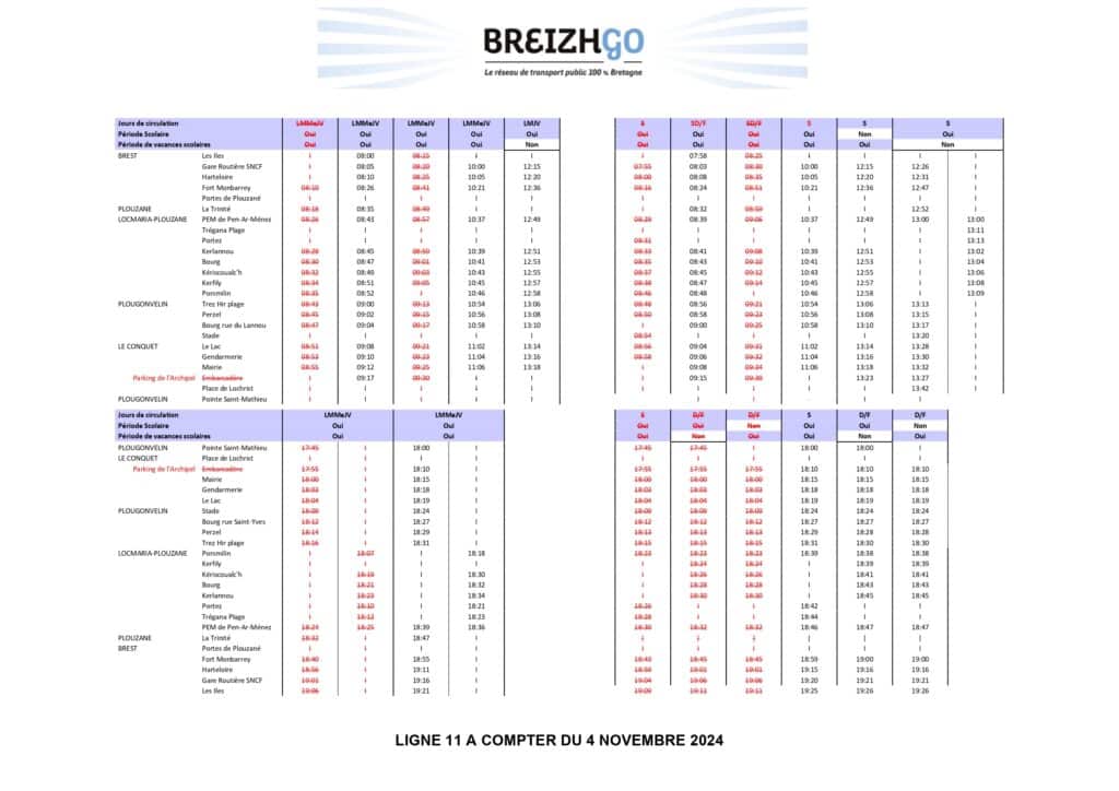 Ligne 11 Breizhgo : Brest - Le Conquet travaux